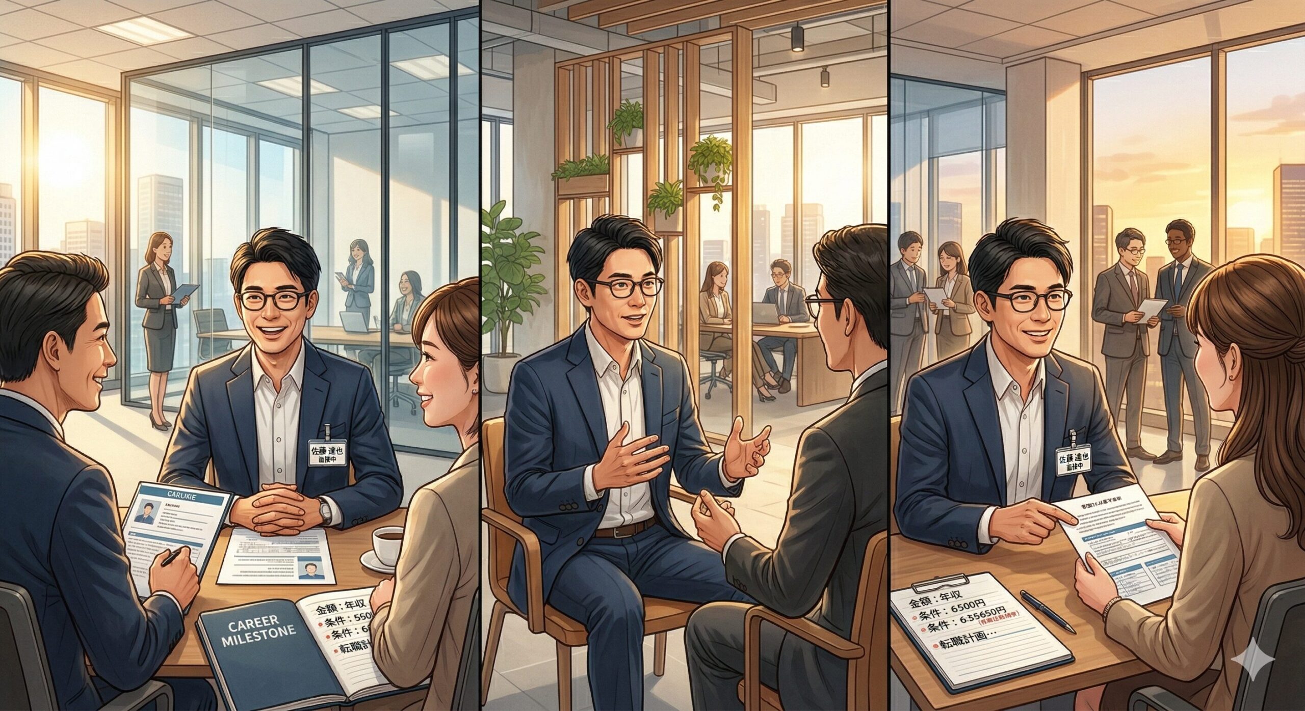 転職エージェントと年収交渉する30代男性