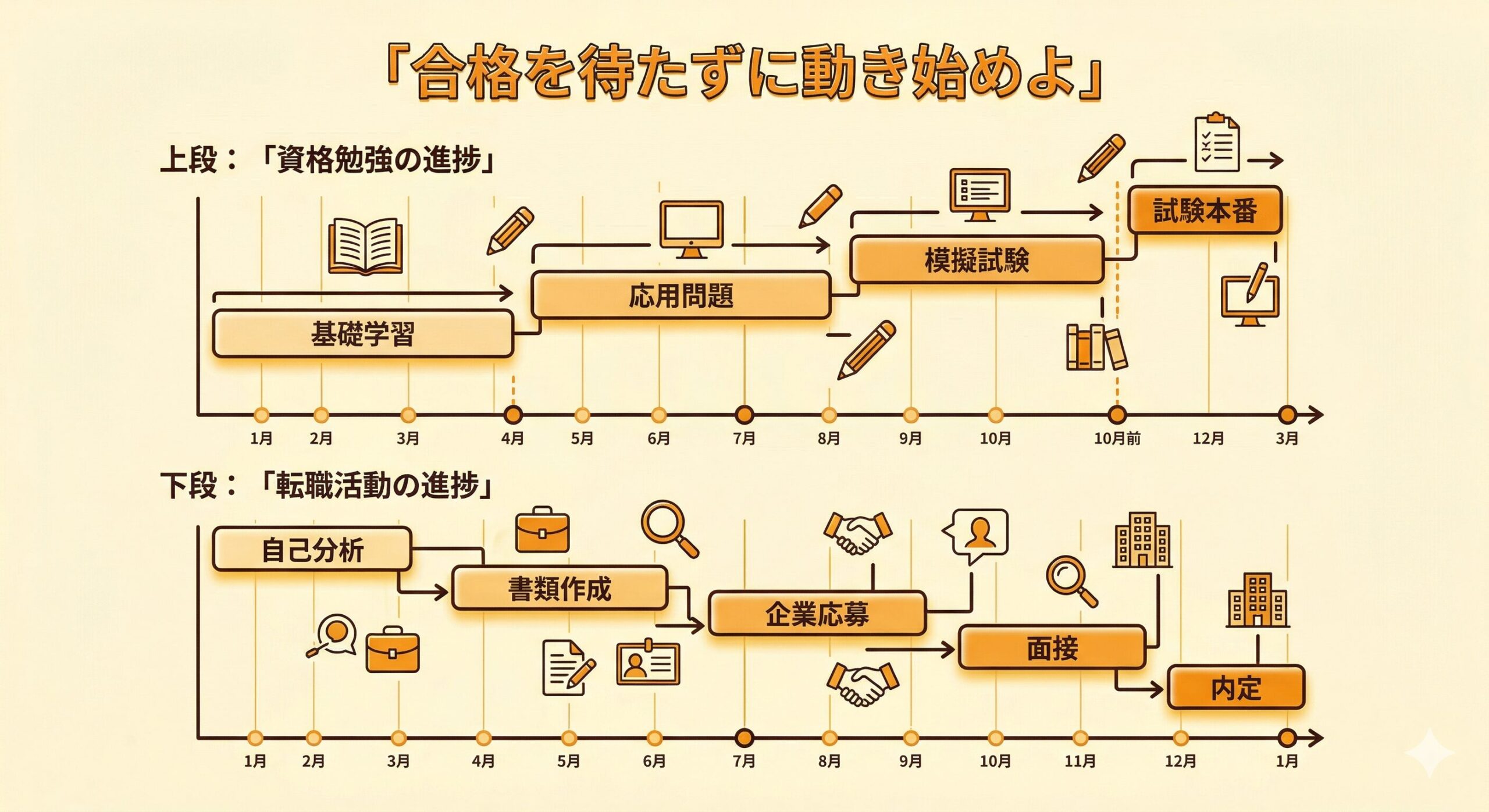 資格勉強と転職活動の並行スケジュール図