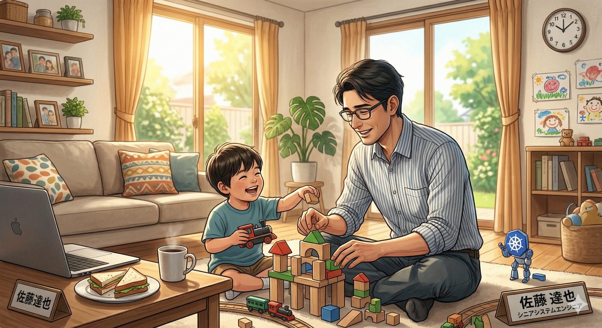 リモートワーク中に子どもと過ごす父親