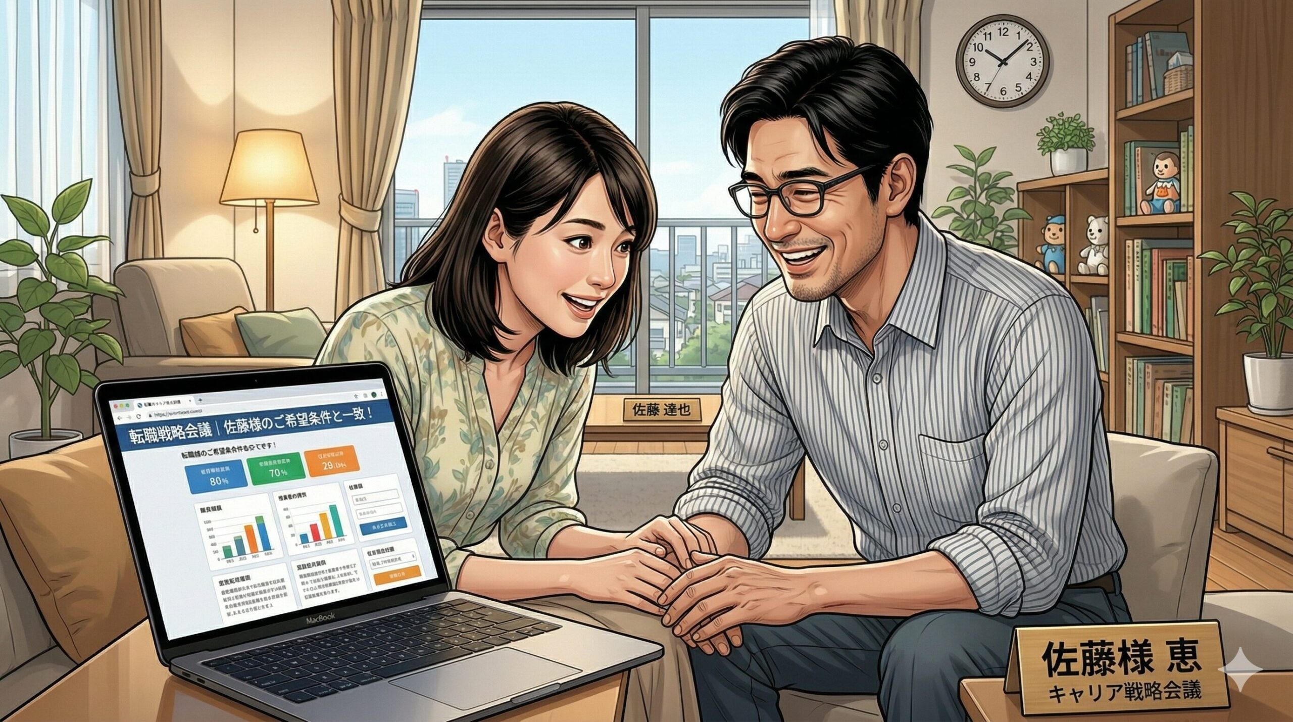 夫婦でパソコンを一緒に見ているシーン