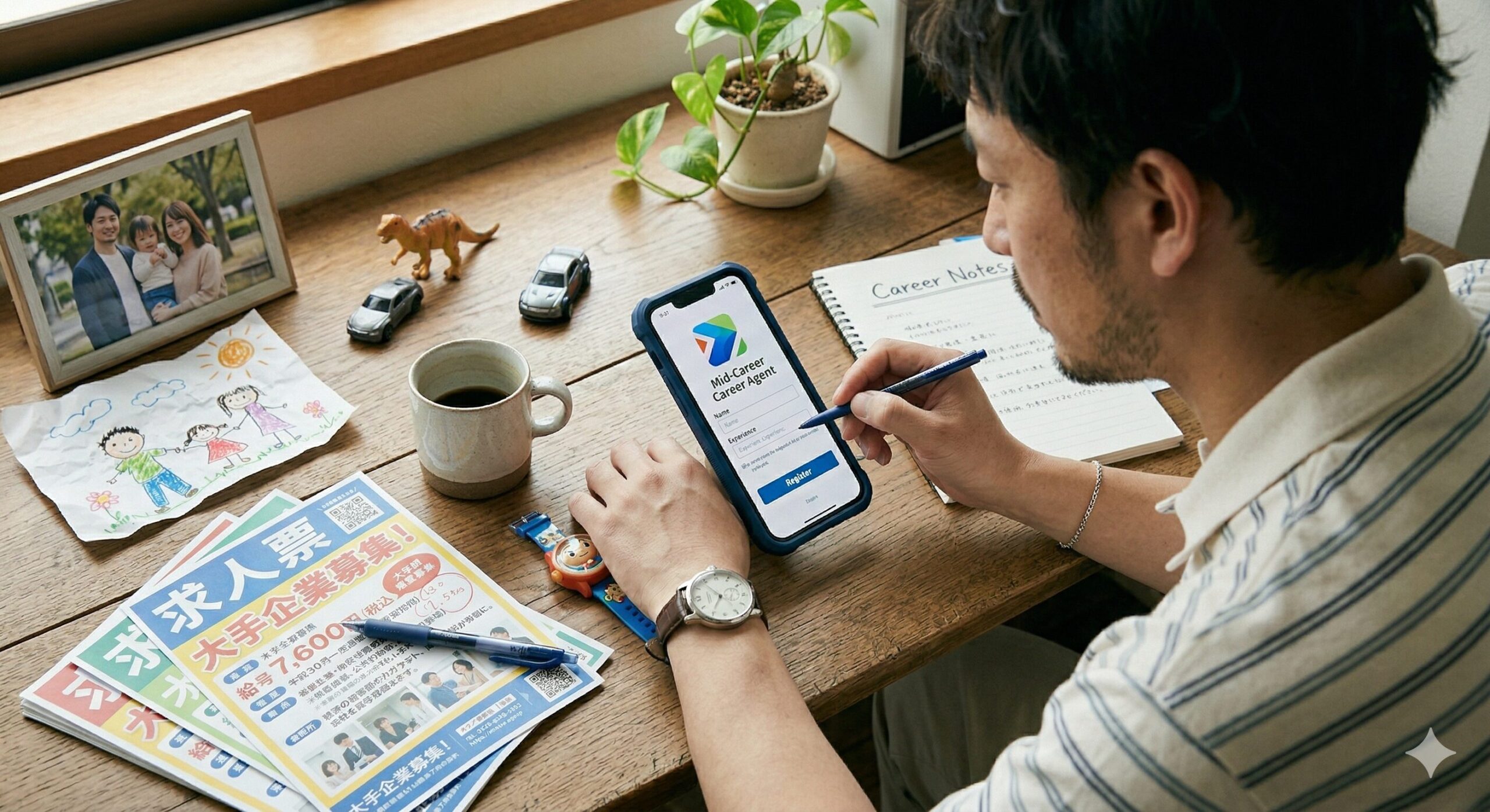 30代男性がスマホで転職エージェントに登録している