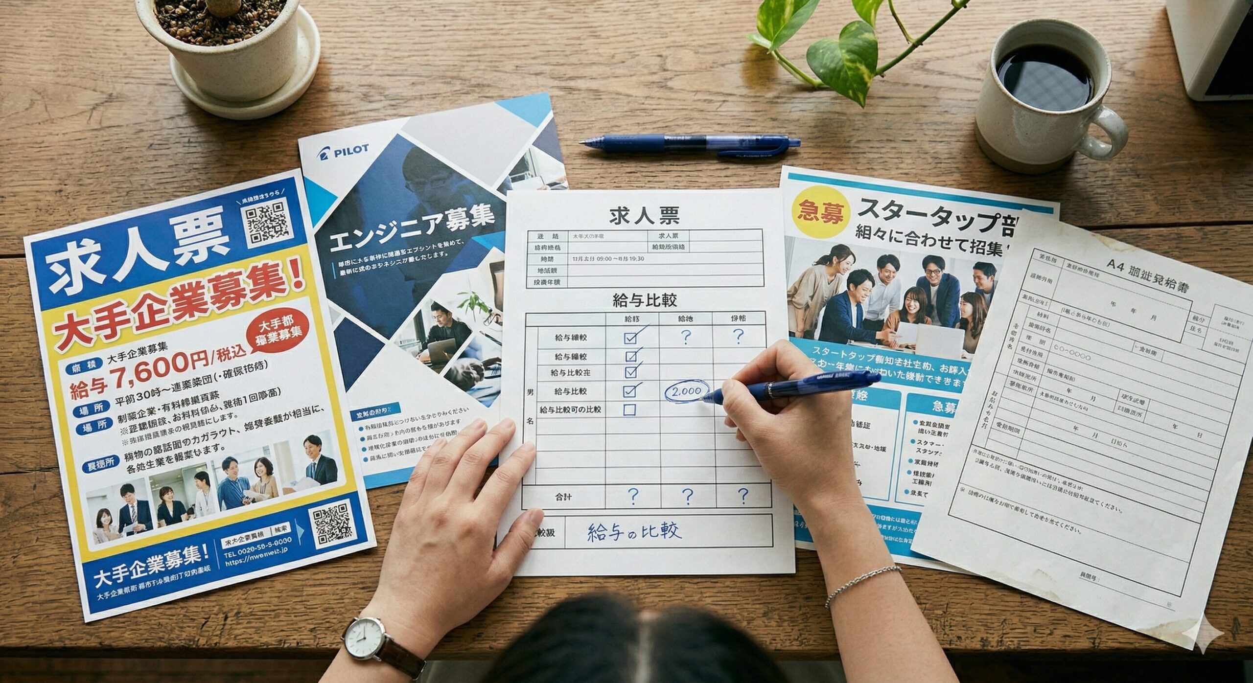複数の求人票を並べて比較している様子