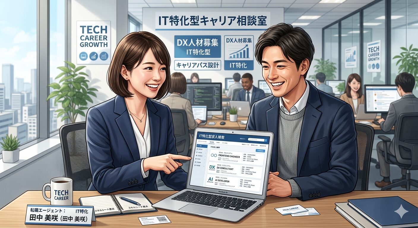 IT特化エージェントと面談する30代男性・レバテックキャリア