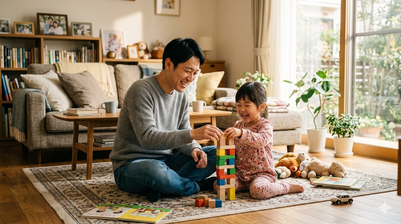 子どもと積み木で遊ぶパパ・家族との時間を大切にしながら転職活動