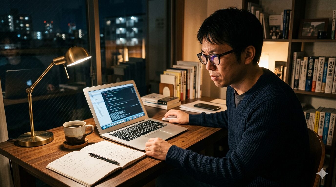 夜中にPCで資格勉強をする35歳男性